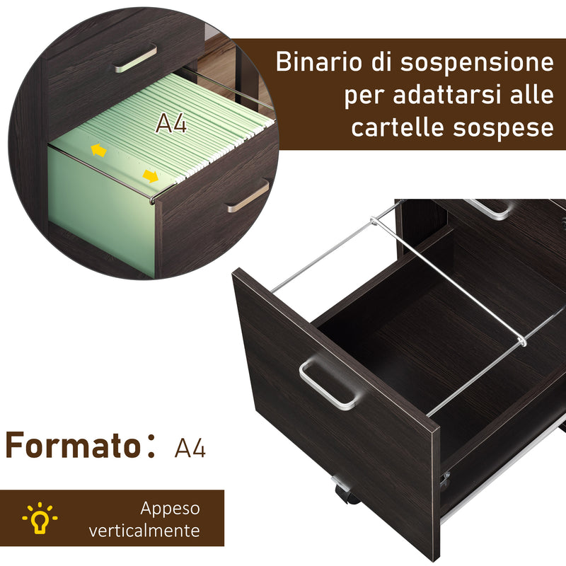 Cassettiera Portadocumenti da Ufficio 40x44x54,6 cm 2 Cassetti in Legno  Nera-4