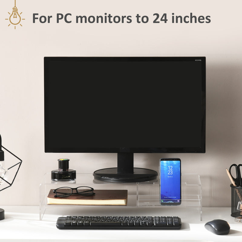 Supporto Monitor PC 24” Max 2 Ripiani 50,8x19x12 cm in Acrilico