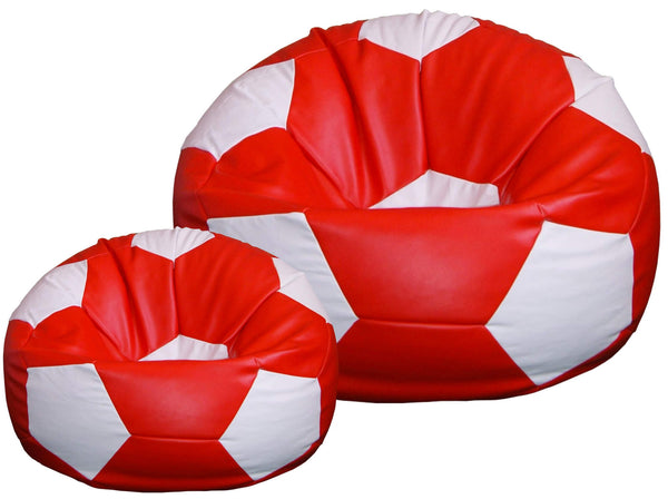 acquista Poltrona a Sacco Pouf Ø100 cm in Similpelle con Poggiapiedi Baselli Pallone da Calcio Rosso e Bianco