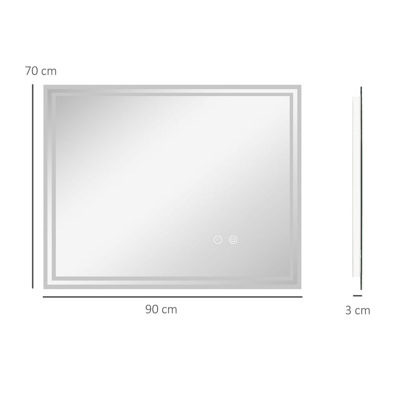 Specchio Bagno con LED 90x70 cm Antiappannamento e Interruttore Touch-3
