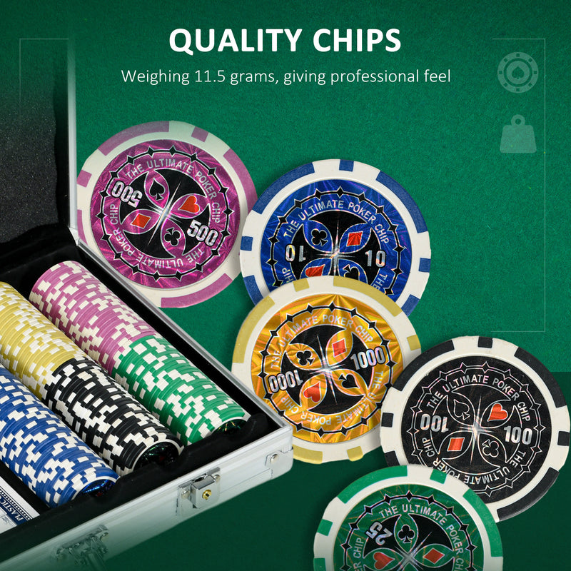 Set Poker per 7-8 Giocatori con 300 Fiches 2 Mazzi di Carte e 5 Dadi con Valigetta in Alluminio e Poliestere Argento-5