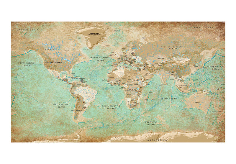 Carta da Parati Fotomurale XXL - Turquoise World Map II 500x280 cm Erroi-2
