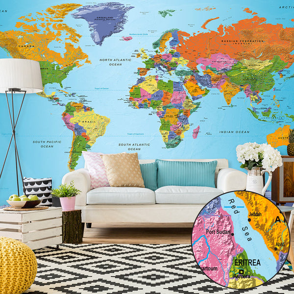 Carta Da Parati Fotomurale XXL - World Map - Colourful Geography II 500x280cm Erroi prezzo