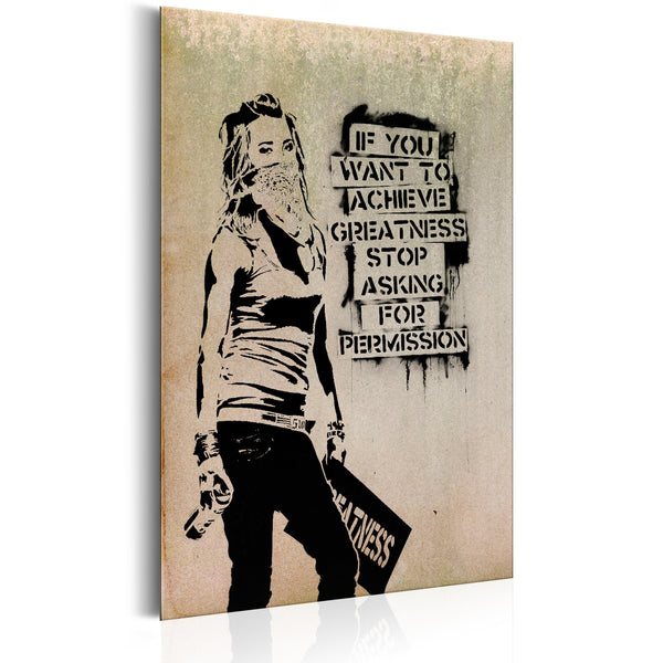 Targa In Metallo - Graffiti Slogan By Banksy 31x46cm Erroi sconto