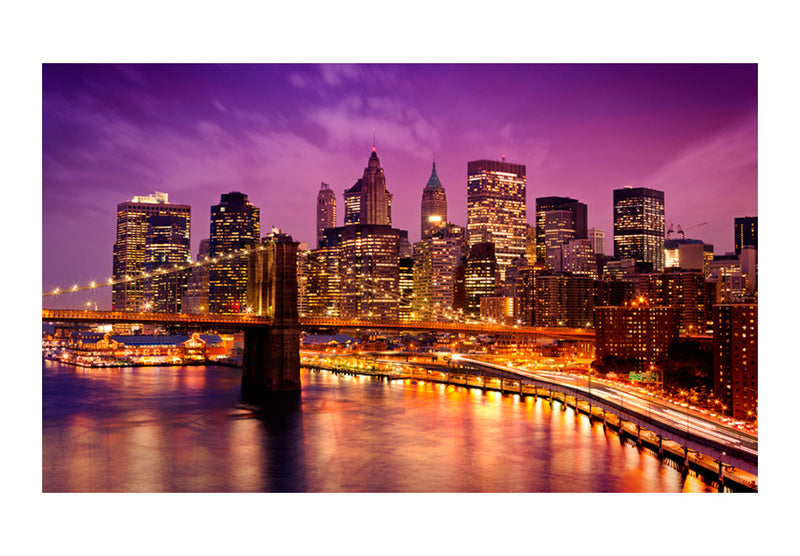 Carta da Parati Fotomurale - Manhattan e Il Ponte di Brooklyn di Notte 450x270 cm Erroi-2