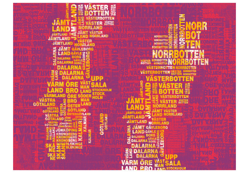 Carta da Parati Fotomurale - Text Map Of Sweden On Pink Background 350x270 cm Erroi-2