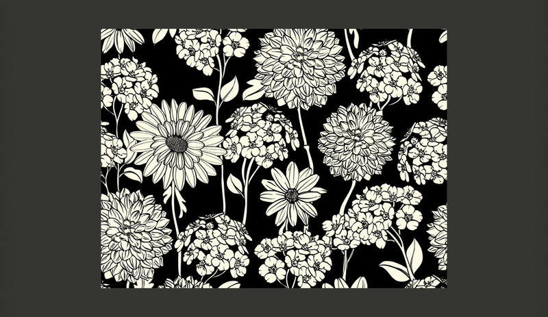 Fotomurale - Black And White Floral Pattern 200X154 cm Carta da Parato Erroi-2