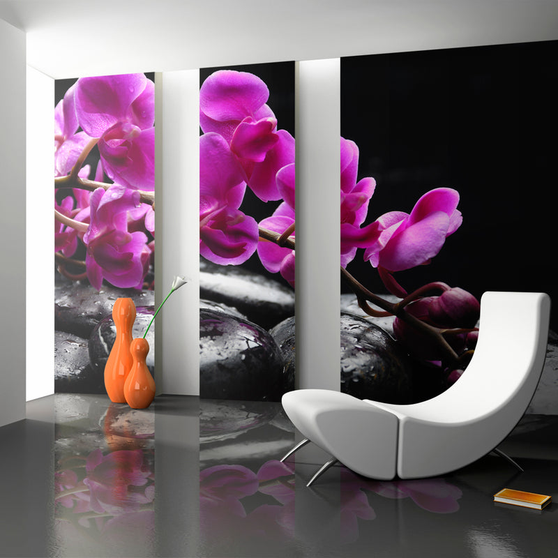 Fotomurale - Momento di Relax : Un'Orchidea e Pietre Zen 200X154 cm Carta da Parato Erroi-1