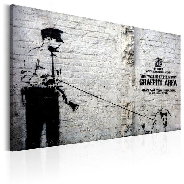 Quadro - Graffiti Area Police And A Dog By Banksy Erroi sconto