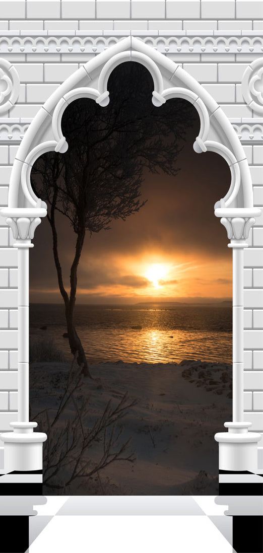 Carta da Parati Fotomurale per Porta - Gothic Arch And Sunset i 100x210 cm Erroi-2