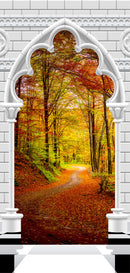 Carta da Parati Fotomurale per Porta - Gothic Arch And Forest in Atumn i 80x210 cm Erroi-2