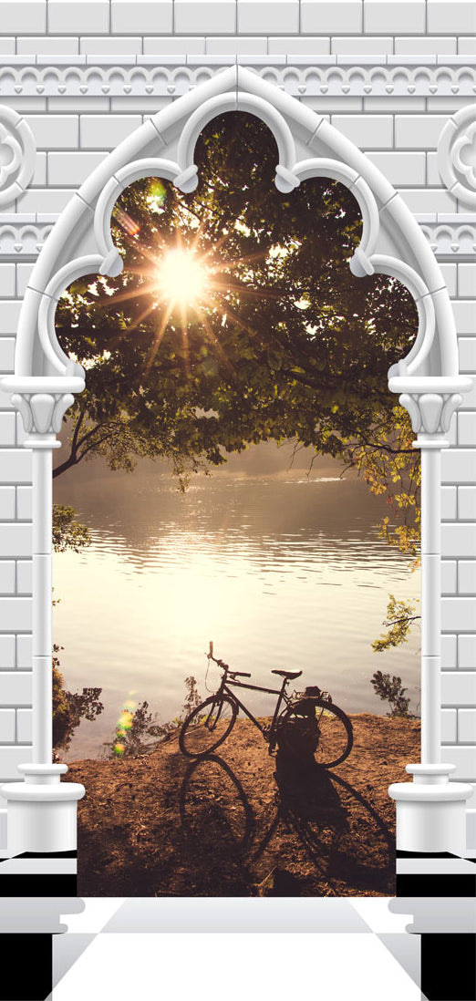 Carta da Parati Fotomurale per Porta - Gothic Arch And Lake i 90x210 cm Erroi-2