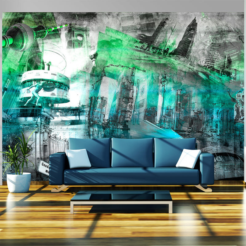 Fotomurale - Berlino - Collage Verde 300X210 cm Carta da Parato Erroi-1
