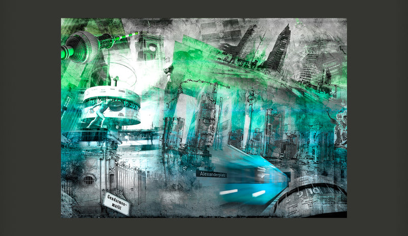Fotomurale - Berlino - Collage Verde 300X210 cm Carta da Parato Erroi-2