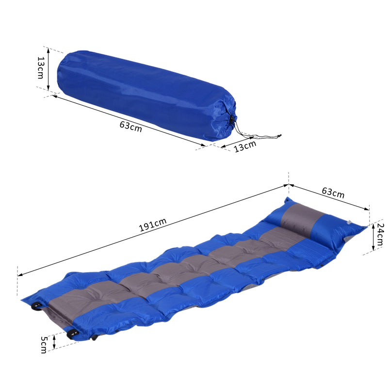Materassino Gonfiabile da Campeggio con Cuscino in PVC Blu e Grigio 191x63x5 cm -3