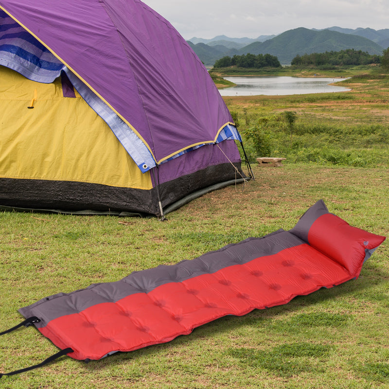 Materassino Gonfiabile da Campeggio con Cuscino PVC Rosso 191x63x5 cm -2