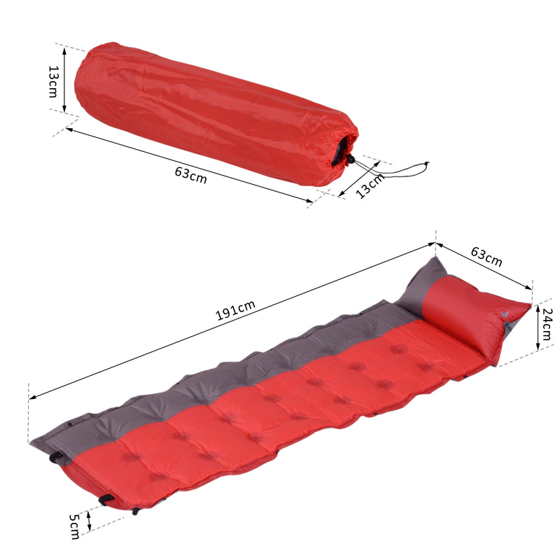 Materassino Gonfiabile da Campeggio con Cuscino PVC Rosso 191x63x5 cm -3