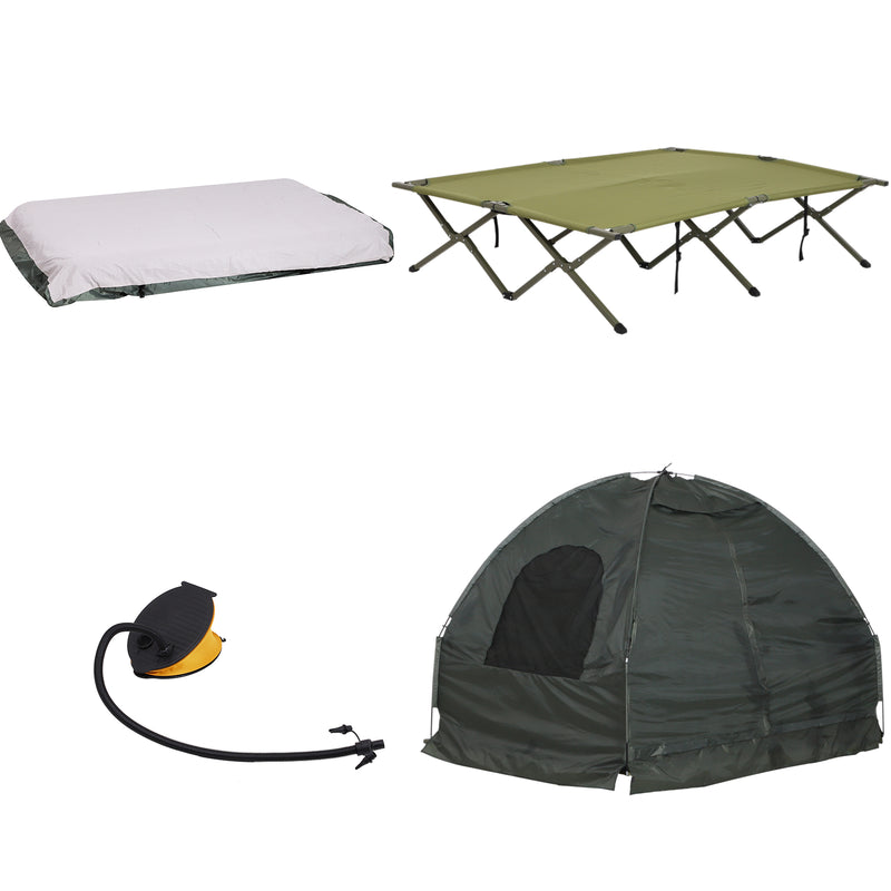 Tenda da Campeggio a 2 Posti con Materasso Gonfiabile e Borsa in Polietilene Verde Scuro 193x136x136 cm -9