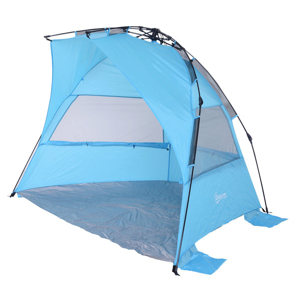 Tenda da Spiaggia Impermeabile Pop Up con Corde e Picchetti Azzurro acquista