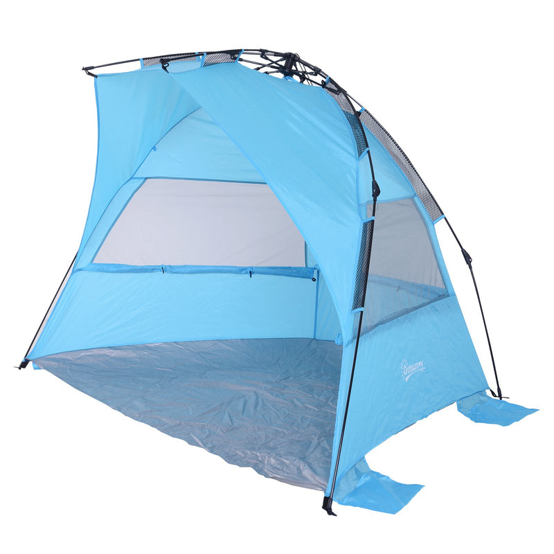 Tenda da Spiaggia Impermeabile Pop Up con Corde e Picchetti Azzurro -1