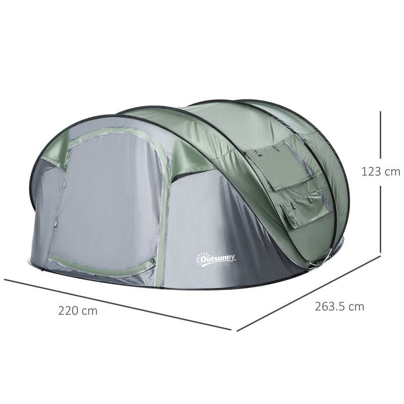 Tenda da Campeggio Pop Up 4-5 Persone 263,5x220x123 cm con Porte e Finestre Verde e Grigio-3