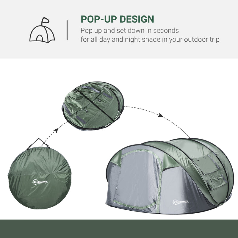 Tenda da Campeggio Pop Up 4-5 Persone 263,5x220x123 cm con Porte e Finestre Verde e Grigio-4