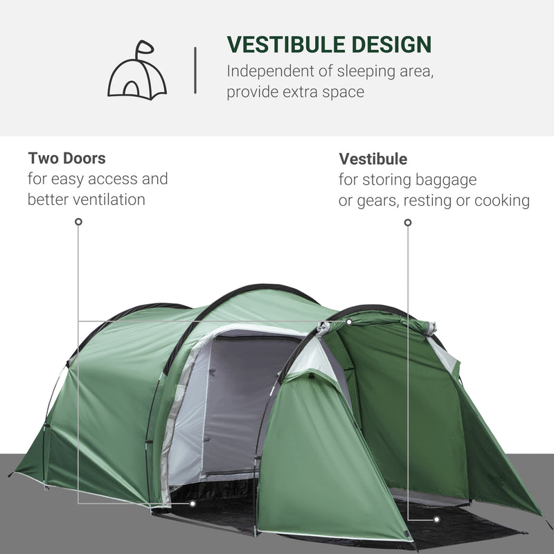 Tenda da Campeggio 4 Persone 426x206x154 cm con Vestibolo Verde-4