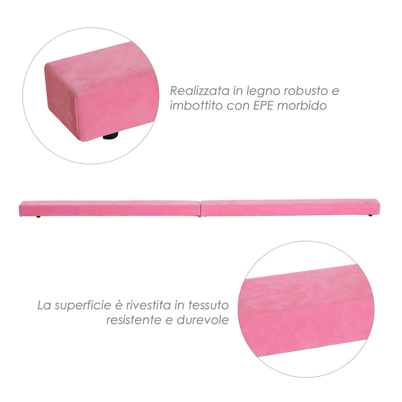 Trave da Ginnastica Allenamento Equilibrio Pieghevole in Legno Rosa 210x10x6.5 cm -6