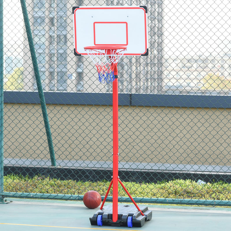 Canestro da Basket da Esterno con Supporto e Altezza Regolabile in Metallo Rosso e Bianco-2