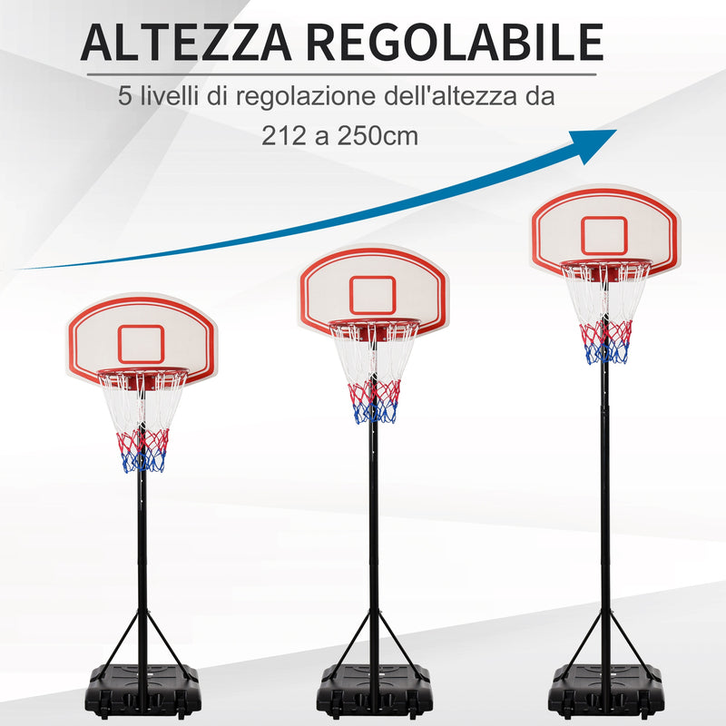 Canestro da Basket da Esterno Altezza Regolabile 175-215 cm in Metallo con Ruote Nero-4