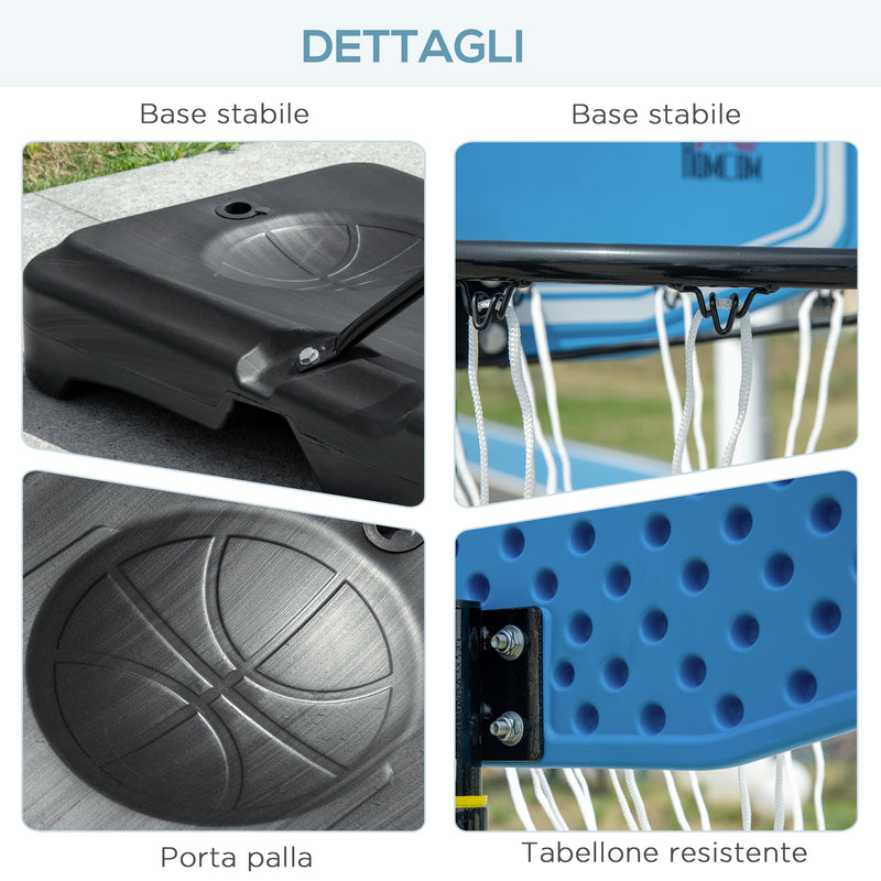 Canestro da Basket Altezza Regolabile 195-245 cm in Acciaio e HDPE Blu-7