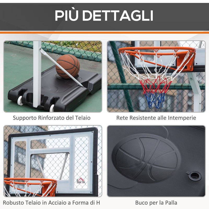 Canestro Basket da Esterno Altezza Regolabile 210-260 cm Ruote Integrate Bianco-7