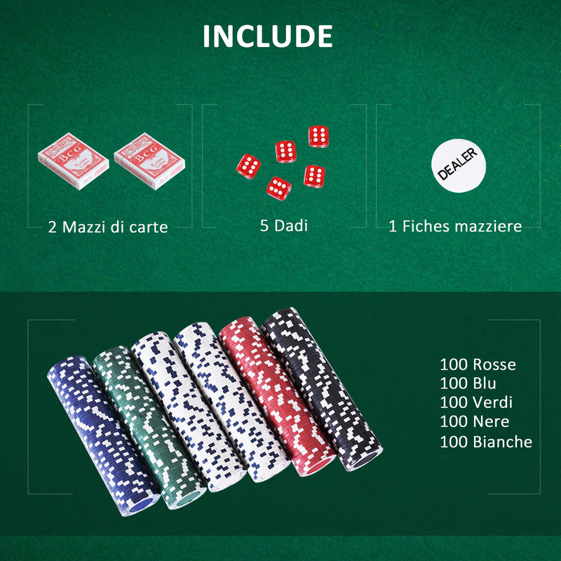 Set 500 Fiches da Poker 2 Mazzi di Carte e Pulsante Dealer con Valigetta -5