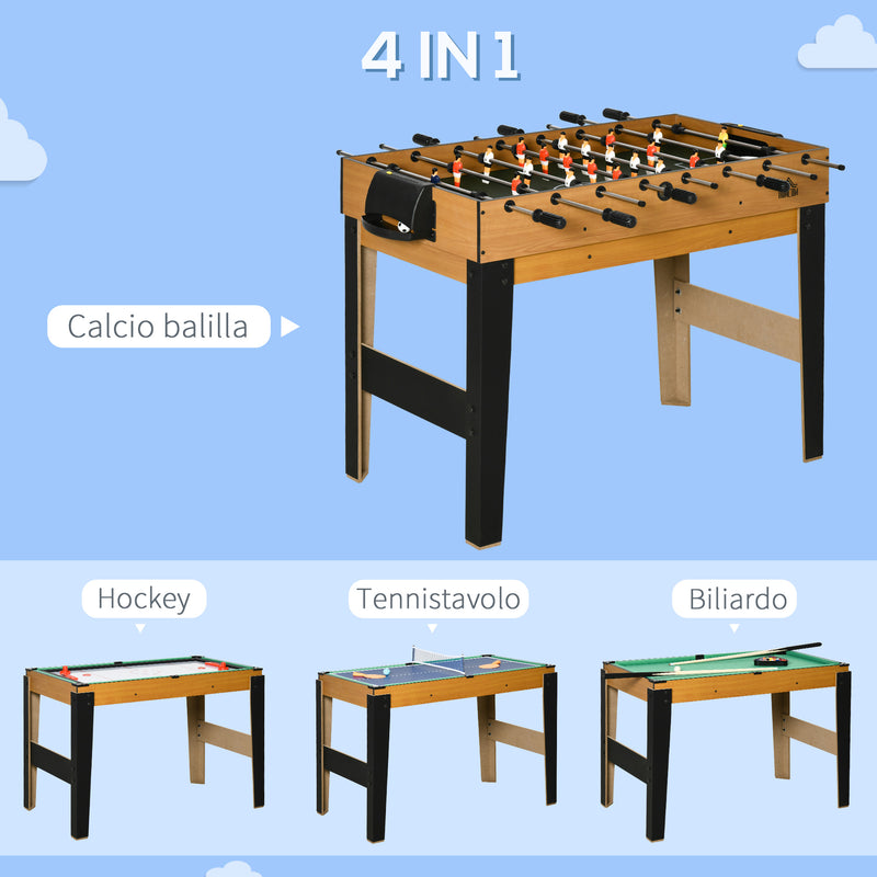Tavolo Multi Gioco 4 in 1 107x61x84,5 cm Calcio Balilla Biliardo Ping Pong  e Hockey