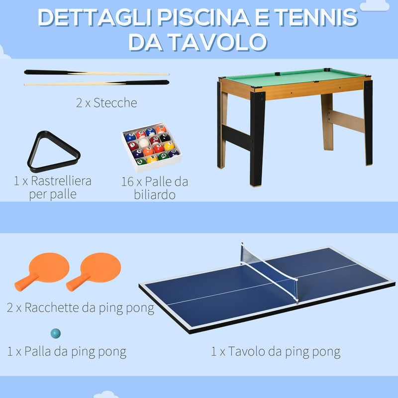 Tavolo Multi Gioco 4 in 1 107x61x84,5 cm Calcio Balilla Biliardo Ping Pong e Hockey-5