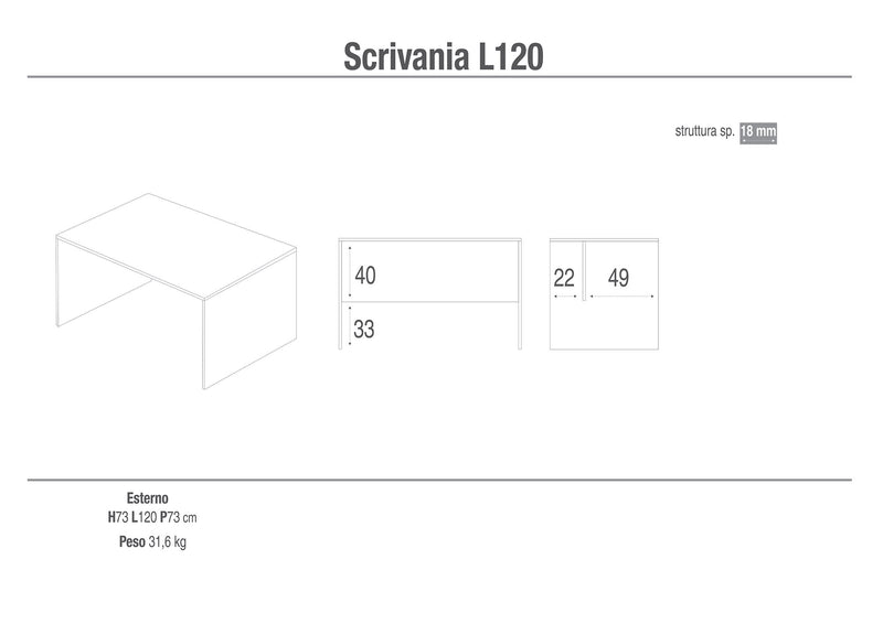 Scrivania 120x73x73 cm Olmo Chiaro-2