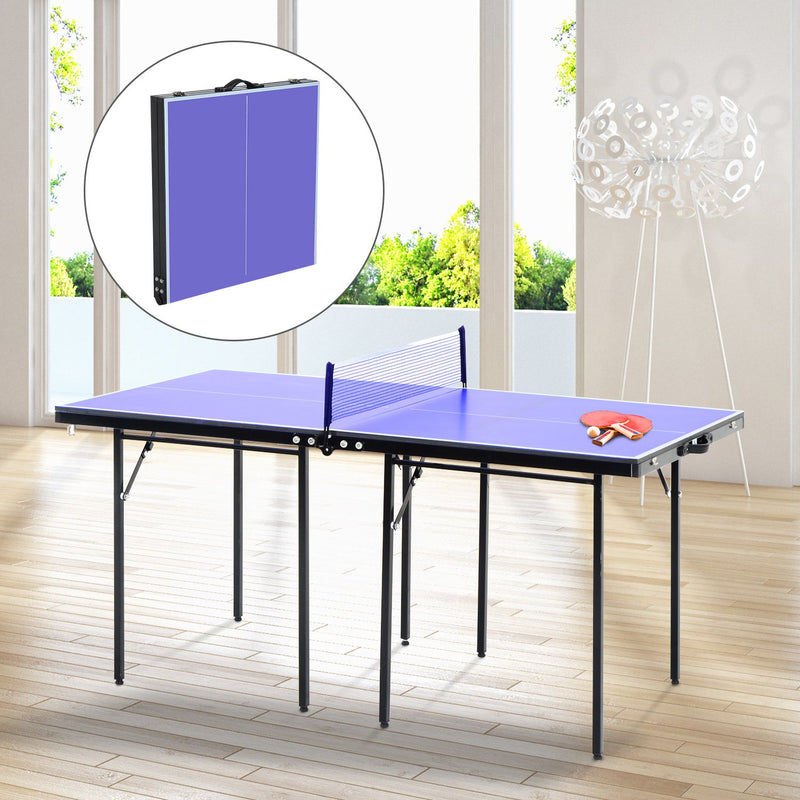 Tavolo da Ping Pong Pieghevole in Legno MDF 153x76.5x67 cm Blu e Nero -2