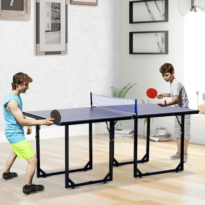 Tavolo da Ping Pong per Bambini Pieghevole 182x91x76 cm in Acciaio e MDF Blu-2