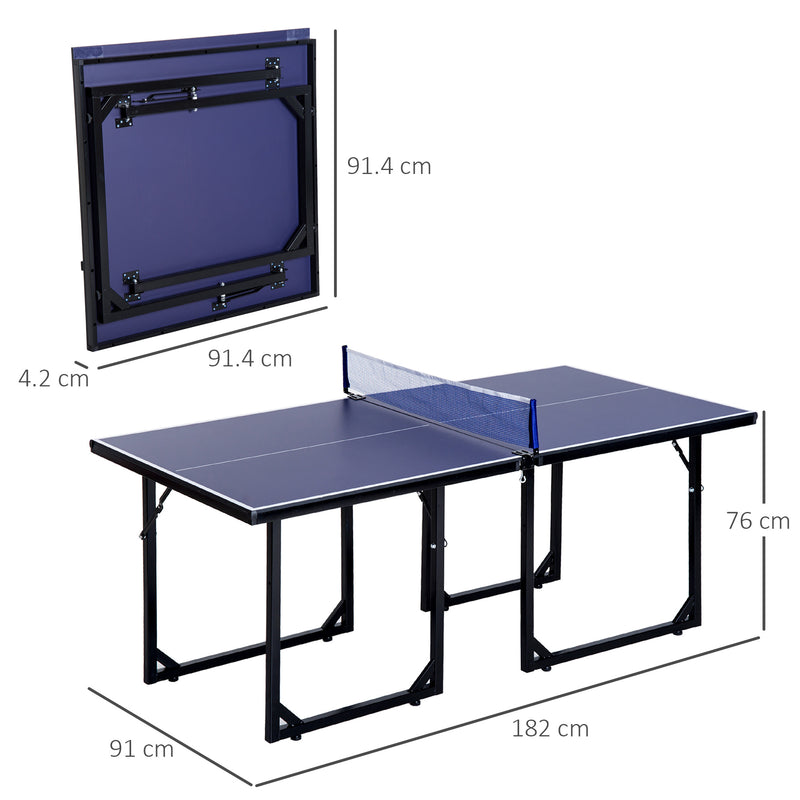 Tavolo da Ping Pong per Bambini Pieghevole 182x91x76 cm in Acciaio e MDF Blu-3