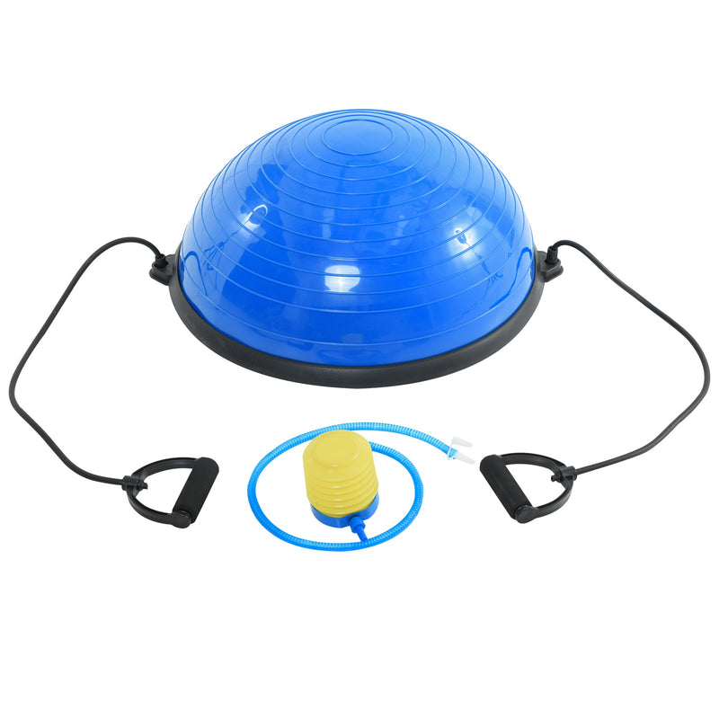 Balance Ball con 2 Elastici e Pompa per Allenamento e Riabilitazione Muscolare Blu-1