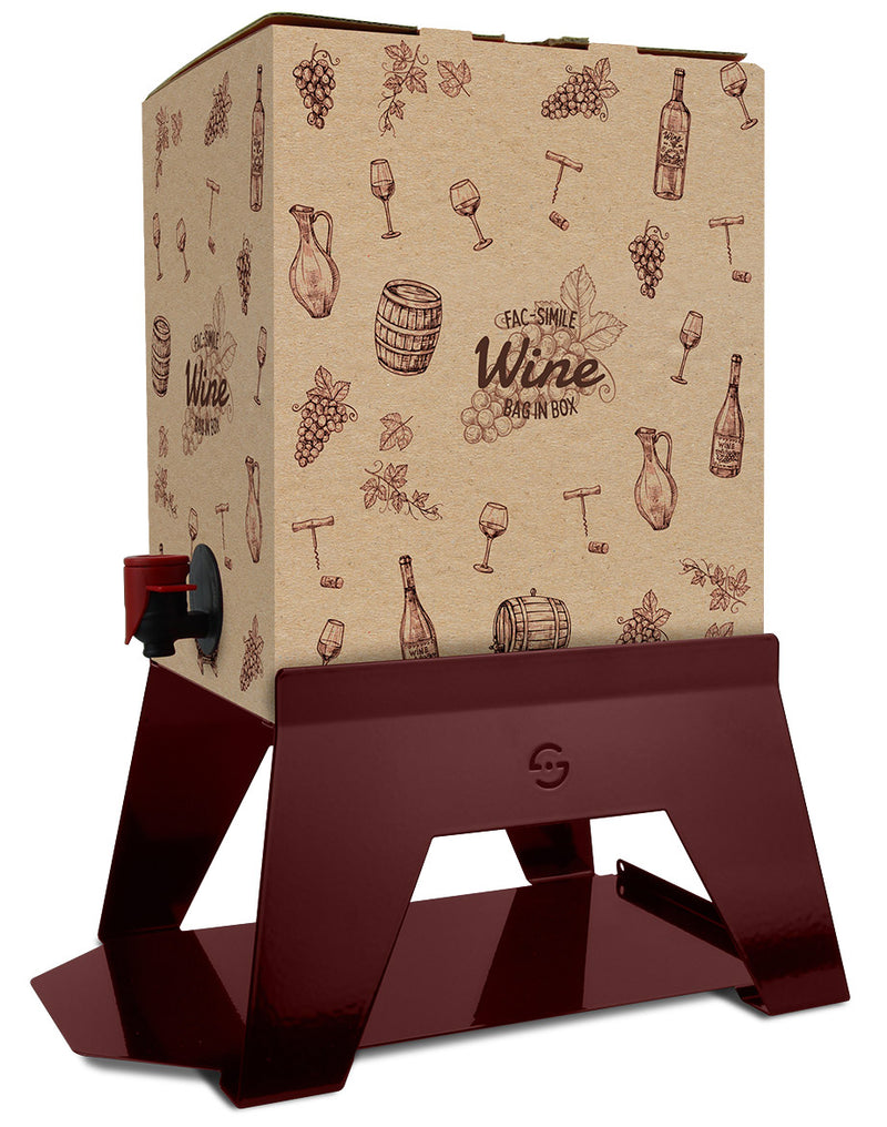 Supporto per Contenitore Vino 10 cm Bag 3L con Vassoio in Ferro Alluminato Lisa Luxury Bacco Rosso-4