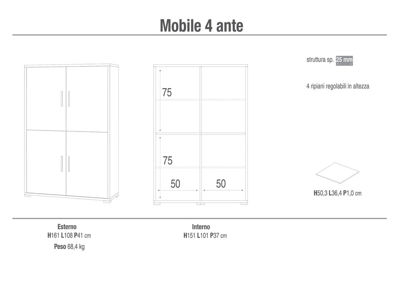 Mobile con 4 Ante 108x161x41 cm Ossido Bianco-3