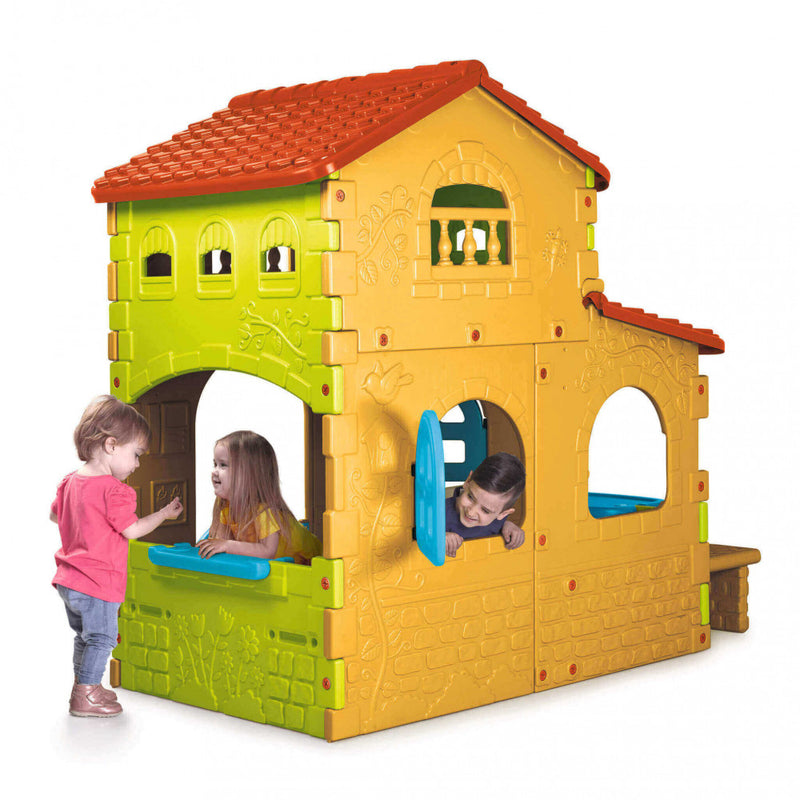 Casetta da gioco per bambini multicolore con porta e finestre
