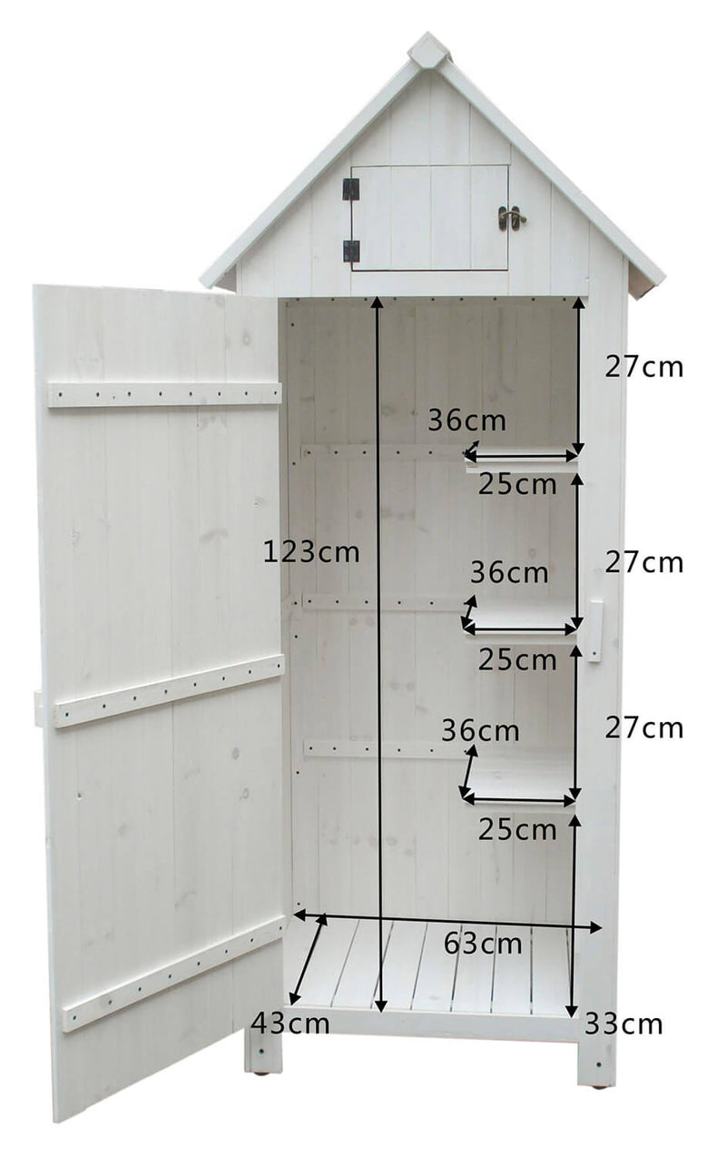 Casetta Box da Giardino 77x55xH179 cm in Legno di Abete 10mm Bianco Armoire-4