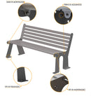 Panchina 3 Posti da Esterno 172x66x81,5 cm in Acciaio Zincato con Schienale Grigio Chiaro-4