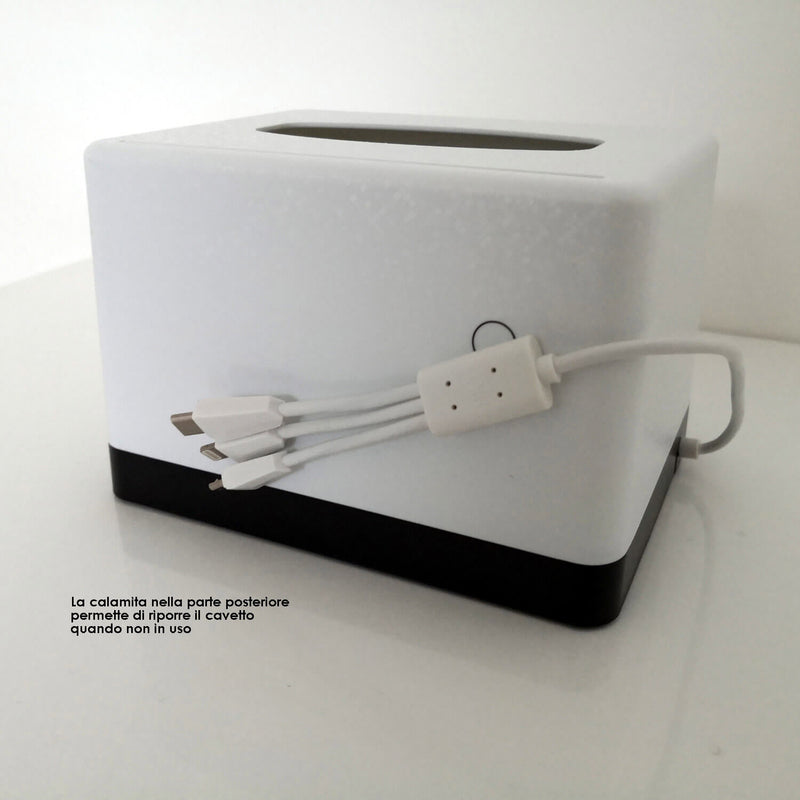 Porta Menu Dispenser Tovaglioli da Tavolo con Presa USB Ricarica Smartphone Asse Bianco-6