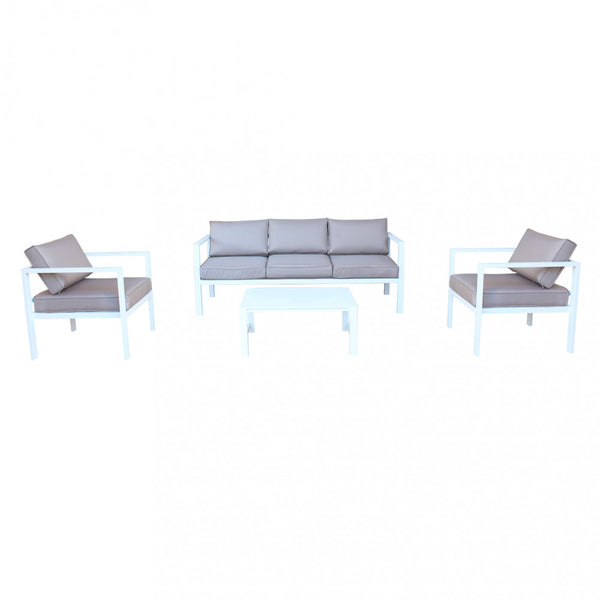 Set Salotto da Giardino Divano 2 Poltrone e Tavolino con Cuscini in Alluminio Bianco online