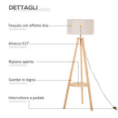 Lampada da Terra Tripode in Legno e Lino con Interruttore a Pedale Altezza 154 cm -5