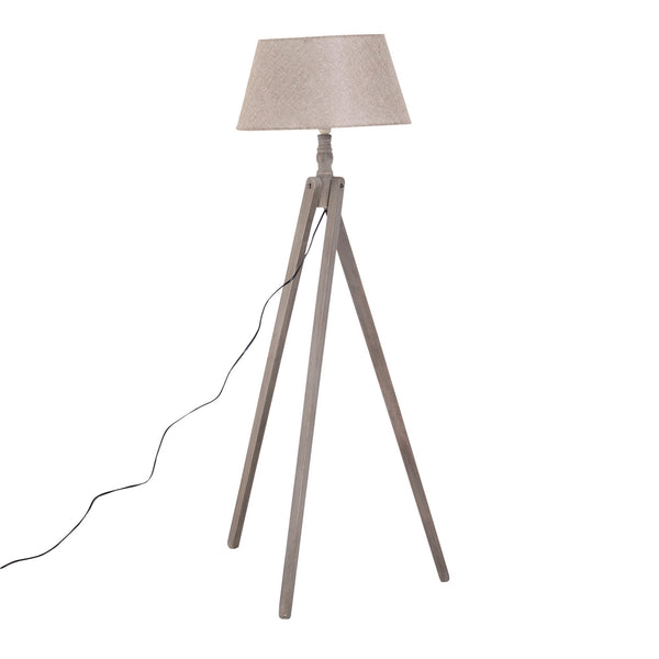 Lampada da Terra Tripode in Legno con Paralume in Lino Beige 146 cm acquista