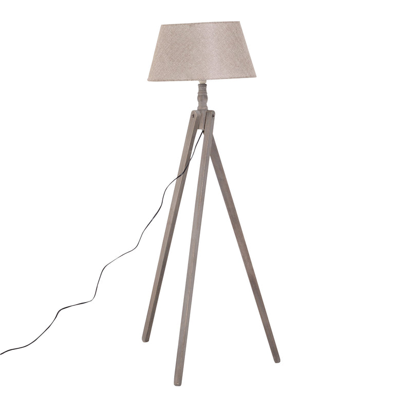 Lampada da Terra Tripode in Legno con Paralume in Lino Beige 146 cm -1